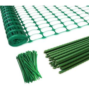 Garden Fence,Snow Fence,Plastic Safety Fence+25 Steel Plant Stakes,Patio Snow Fence 40 Inches X 100 Feet Green Plastic Garden Netting and 25 4-Foot Stakes