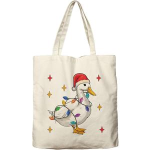 Dlzdn Christmas Goose Tote Bag Winter Reusable Shopping Grocery Bag Beach Bag Birthday Gifts for Women Teacher