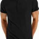 LIFROWI Mens Henley Shirts Short Sleeve Mens T-Shirts Casual V Neck T Shirts Soft Notch Neck Tee Summer Classic Plain Shirts for Workout(1-Black,Medium)
