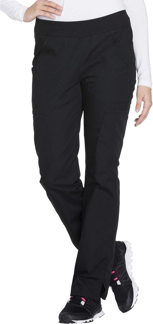 Workwear Originals Women Scrubs Pant Mid Rise Straight Leg Pull-on Cargo WW210 (Medium Tall, Black)