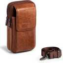 Hengwin Genuine Leather Phone Holster for Belt Men, Belt Clip Wallet Case Fit for iPhone 16/15/14/13/12 Pro Max, Samsung Galaxy S25 Ultra Belt Pouch, Travel Crossbody Cell Phone Purse Belt Bag (Brown)