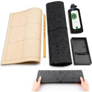 Professional Chinese Calligraphy Set, Extra fine Calligraphy Brush, 250ml Light-Glue Ink, 50pc Paper, Ink stone, Gift Chinese brush Set Japanese Sumi, Portable Roll-up Felt Mat (5pcs Set Odorless ink)