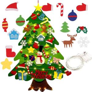 BOVVSKY Montessori Felt Christmas Tree, Felt Christmas Tree, Montessori Christmas Tree Felt with 32 Ornaments and LED Lights