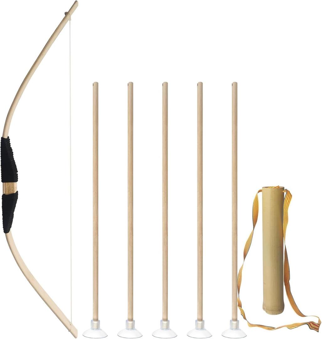 Safe Bow and Arrow Set, Wooden Archery Set, Youth Archery Bow Set for Indoor Outdoor,Role Play Props,Birthday Gift.