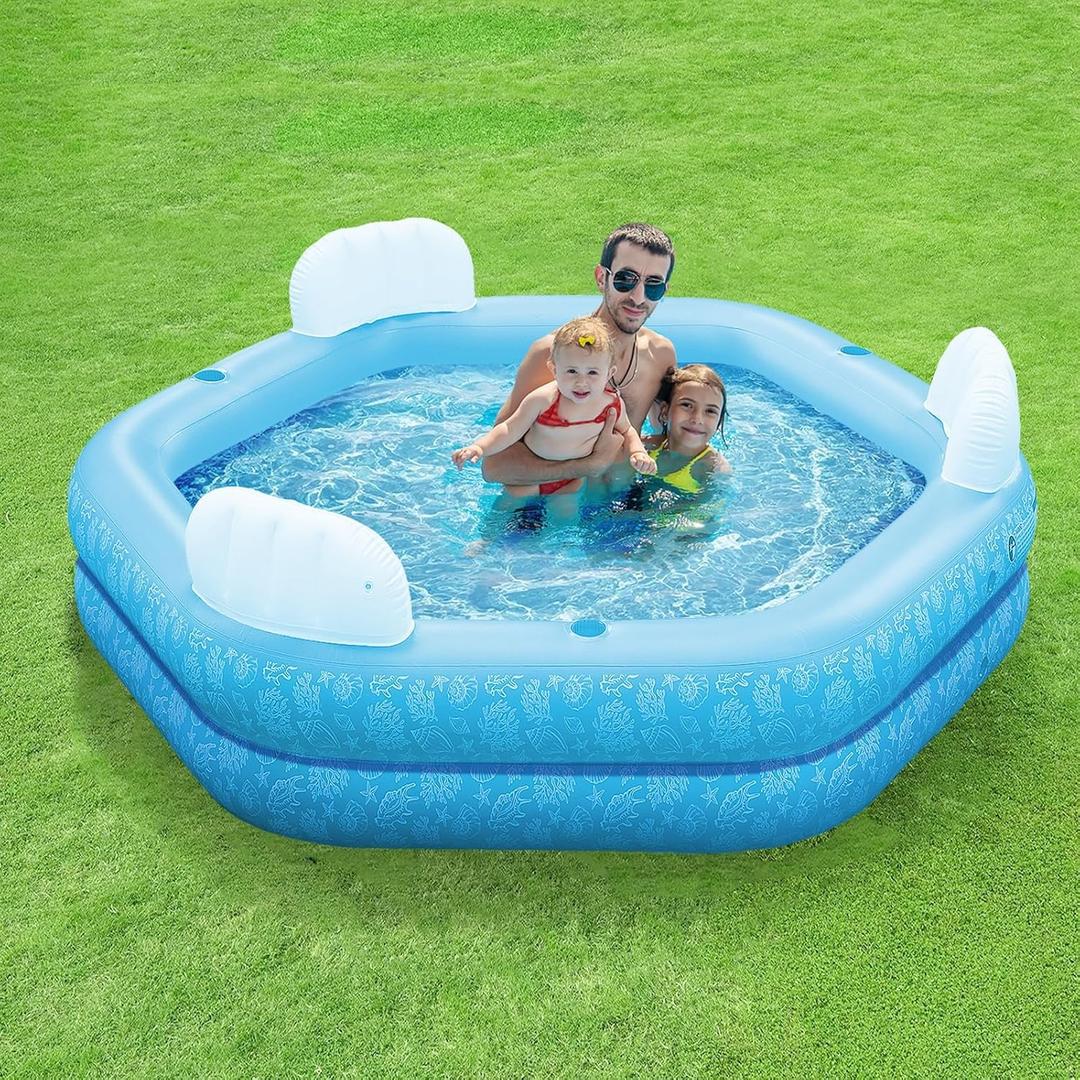 Inflatable Pool for Kids and Adults, PY SUPER MODE 85" x 85" x 23" Oversized Thickened Family Swimming Pool for Toddlers, Outdoor, Garden, Backyard, Water Party -Printed
