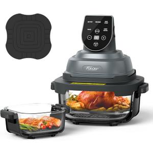 5-in-1 Portable Glass Air Fryer, 4QT & 6-Cup Glass Containers with Lids, Silicone Mat, Dishwasher/Freezer Safe for Single Servings, Family Meals