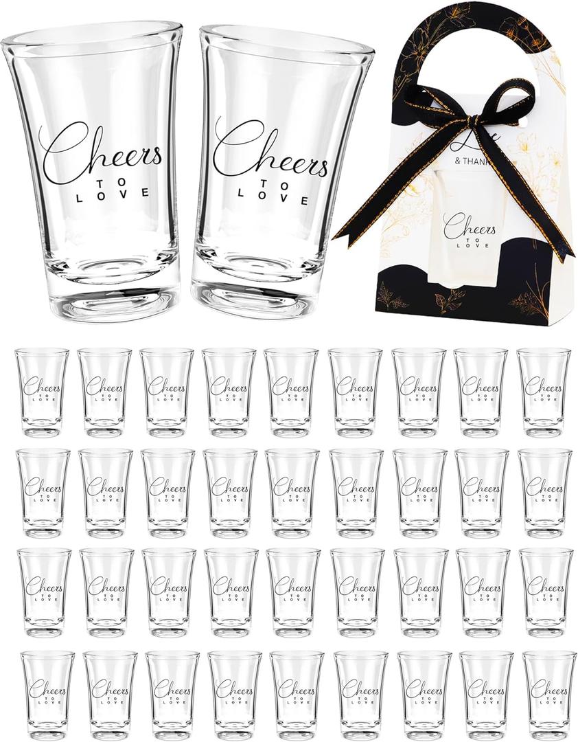 50 Sets Wedding Favors for Guests-Wedding Shot Glasses Cheers to Love Acrylic Clear Shot Glasse,Plastic Glasses with Thank You Treat Boxes