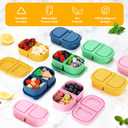 VZZNN 8 Pack Reusable Silicone Snack Containers with Lids - 2 Compartments Bento Snack Box (4 Colors) for School, Office and Picnic Ideal Portable Small Food Storage Box