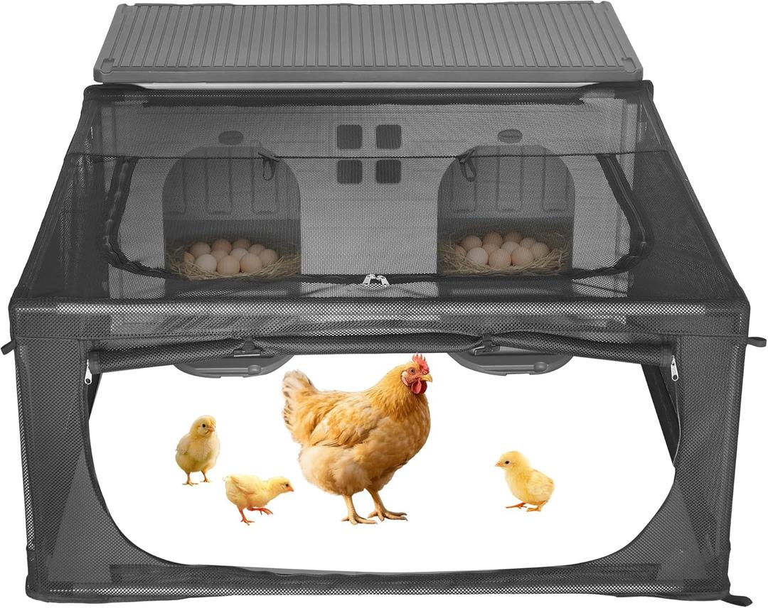 Chicken Coop with Run, Plastic Chicken Coops with Extension, Large Chicken House for 4-6 Hens, Nesting Box with 2 Holes, Easy to Clean & Assemble, for Chicken,Rabbit,Ducks,Guinea Pigs,Poultry (41.4"L x 22"W x 7"H)