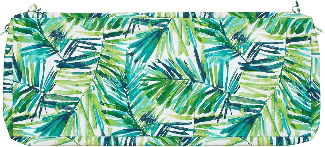 Magpie Fabrics Patio Bench Loveseat Cushion Covers (Replacement Cover only, No Insert!), Waterproof Fade Resistant Swing Cushion Slipcover with Ties(42x18x3 Inch, Green Palm Leaves)