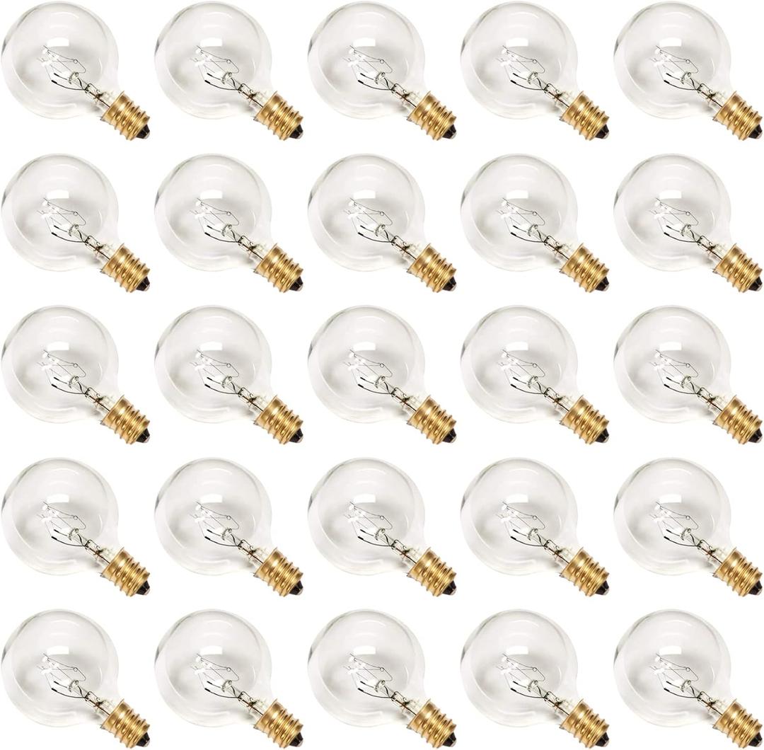 G40 Replacement Bulbs, 120V 5 Watt Clear Globe Incandescent Light Bulbs fits E12 C7 Candelabra Base, Dimmable String Light Bulbs Replacement for Indoor Outdoor Patio Decor, (25 Pack)