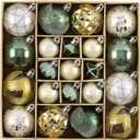 DecorbyHannah Christmas Ornaments Set Decorations, 21ct Green and Gold Emerald Vintage Christmas Tree Ornaments, Shatterproof Plastic Decorative Hanging Ball Bulk for Xmas Holiday Indoor Party Decor