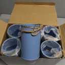 Rustic Vase for Table Centerpieces 4.33 Inch Small Petite Flower Vase with Twine Bow Vintage Farmhouse Decor for Wedding Reception Dining, Home Galvanized Metal Buckets(Haze Blue,12 Pcs)