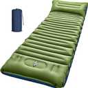 Camping Sleeping Pad, Thick 5 Inch Camping Mat with Pillow Built-in Foot Pump Ultralight Inflatable Sleeping Pads for Camping, Backpacking, Hiking, Tent (Single, Green+blue)