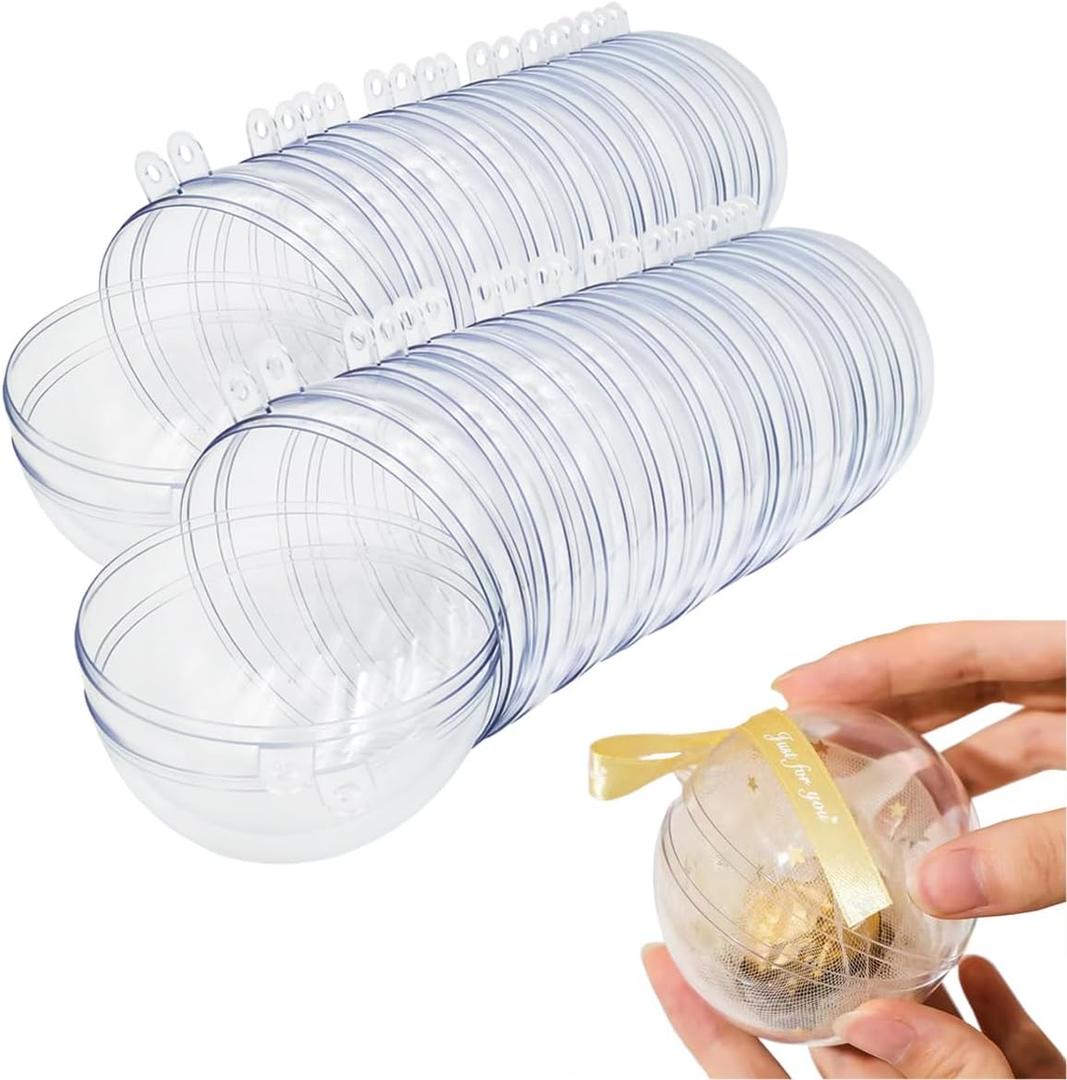 20 Clear Fillable Ornaments Balls- 80mm/3.15" Transparent Plastic Thickened Spherical Assembled Craft, for Christmas Tree Decor, and Festive Days Home Party(8cm)