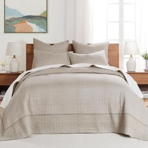 Levtex Home Cross Stitch Reversible King Bedspread Set (120x104in) with 2 Pillow Shams (36x20in) - Stitch Texture - Taupe - Cotton King Size Bedspread Set - Soft, Pre-Washed