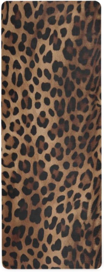 Leopard Print Yoga Mat Non Slip Natural Rubber Fitness Exercise Mat for Home Workout Gym Stretching Pilates Mats with Carrying Bag 71" x 26"
