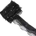 4.53 Inch Black Ribbon with Pearls Layered Pleated Edge Chiffon Ruffle Organza Trim Wide Pearl Ruffled Lace Sheer Fabric Applique Trimming for Sewing Making Crafts Dresses Clothes Wedding