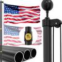 25FT Heavy Duty Flag Pole,14-Gauge Aluminum,Resist Strong Wind Reinforcement Ring Patent,Sectional Black Residential Flagpole Complete Kit - USA Flag,Black Ball, Aluminum Clips