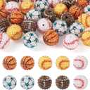 Pandahall 30Pcs Rhinestone Bead Crystal Pave Disco Ball Clay Bead 20mm Bubblegum Chunky Bead Sports Basketball Football Baseball Round Diamond Beads for Jewelry Making Necklace Bracelet