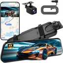 4K Mirror Dash Cam with Carplay&Android Auto,10" Rear View Mirror Camera for Cars/Trucks with Voice Control/Real 64GB Card/Touch Screen/Parking Monitor/Reverse Assist/Dual Loop Record/WDR Tech