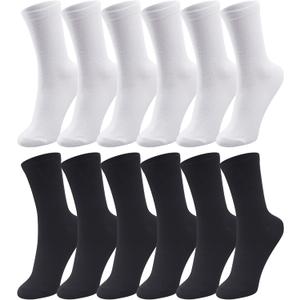 Duufin 12 Pairs Mens Crew Socks Mid Calf Casual Workout Gym Socks Size 7-9 Plain Crew Athletic Sock for Men, Black, White