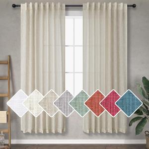 Tan Beige Linen Curtains 68 Inches Long for Bedroom Back Tab Loop Pocket Semi Sheer Light Reducing Modern Farmhouse Cottage Core Decor Neutral Gauze Curtain for Living Room Sitting Family 2 Panel Sets