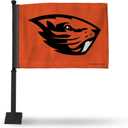Rico Industries NCAA Oregon State Beavers Black Pole Car Flag W' Black Pole Double Sided Car Flag - 16" x 19" - Strong Pole that Hooks Onto Car/Truck/Automobile