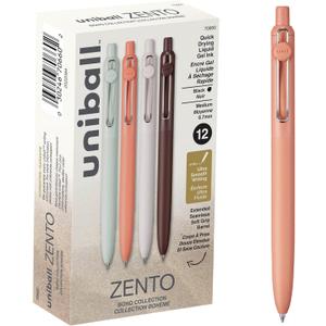 uniball Zento Liquid Gel Ink Retractable Pens, Medium Point (0.7mm), Boho Barrels, Black Ink, Dozen (1 Count (Pack of 12))