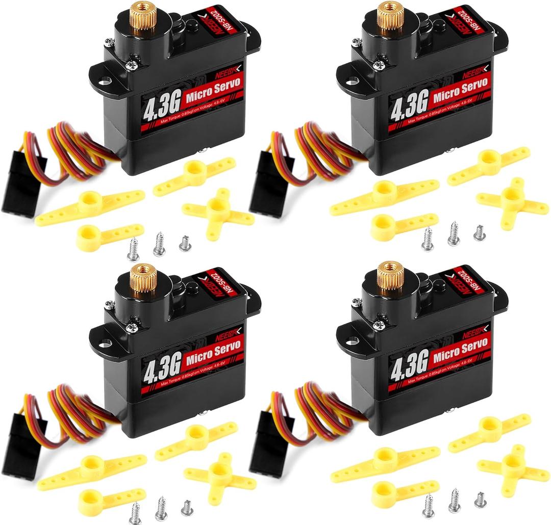 4.3G Micro Servo Motor, Mini Servo Motors for Robot Car Plane RC Helicopter Arduino RC Helicopter Airplane Car Boat Robot Arm/Hand/Walking/Servo Door Lock Control (4PCS Metal Gear)