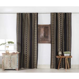 Popular Handicrafts Indian Hippie Bohemian Beautiful Gold Geometric Printed Window Door Drapery Curtain Bedroom Living Room Balcony Valance Panels Sheer Curtain Black (41"W x 87"L (Pack of 2))