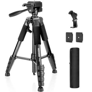 NEEWER BASICS Camera Tripod, 71'' Tripod with Cell Phone Holder Mount Compatible with iPhone for Video Recording, Professional Aluminum Lightweight Portable Travel Stand with 3 Way Pan Tilt Head, TP55