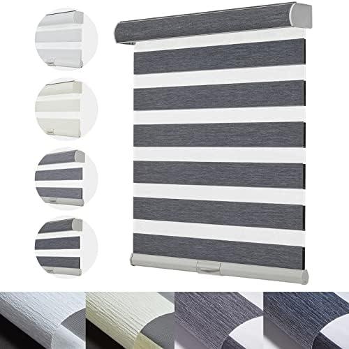 Persilux Cordless Zebra Blinds for Windows Shades with Jacquard Pattern Dual Layer Light Filtering Sheer Shades Room Darkening Roller Shades for Home, Easy to Install (36" W x 72" H, Dark Grey)