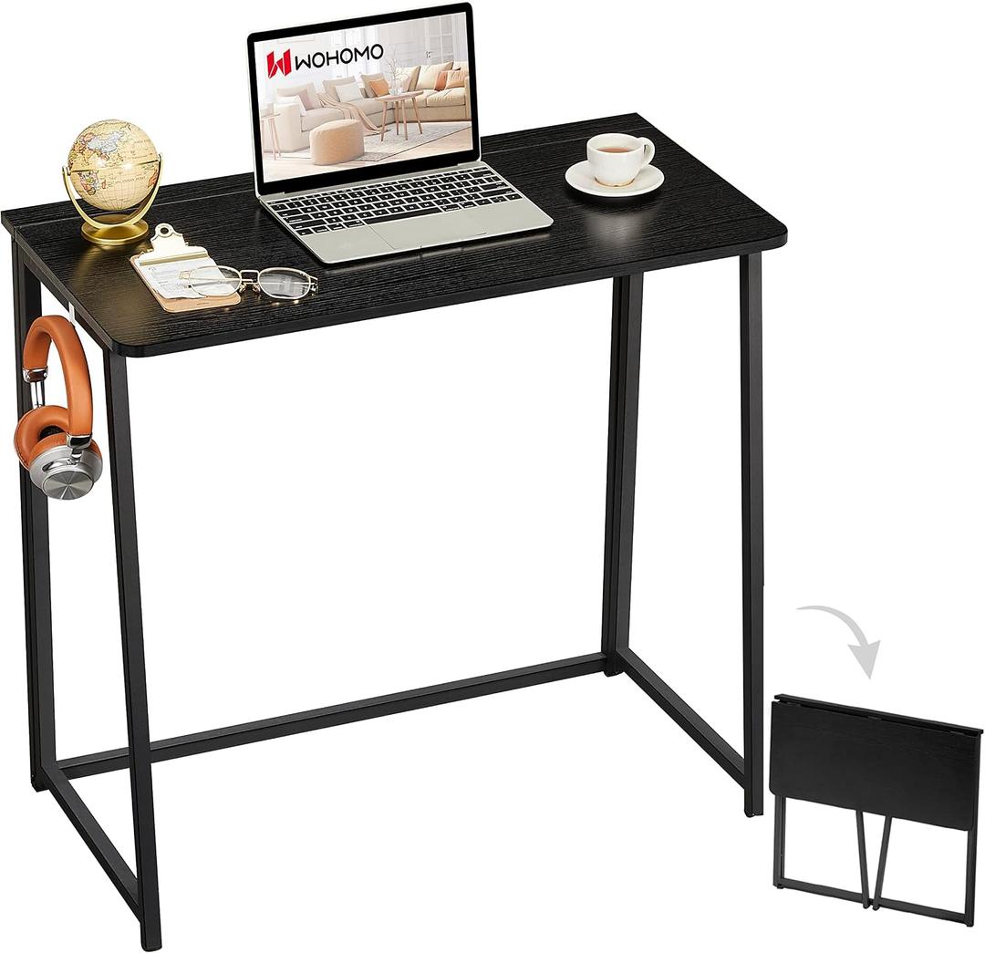 WOHOMO Folding Computer Desk, Small Writing Foldable Desk 31.5", Space-Saving Laptop Table, Easy Assemble Workstation for Home Office,Black, Small Size:31.5 x 15.7