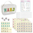 Mini Mahjong Set,American Mahjong Game Set,Complete Mahjong Tile Set with 166 White Tiles (1.2’’),4 Tile rulers,4 dice,1 Bag,100 Chips,5 Instruction Manuals,Mahjong Game Gift for Enthusiasts