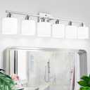 Brushed Nickel Vanity Light for Large Mirror, 6 Light Bathroom Lighting Fixtures Over Mirror with Milky White Frosted Glass Shades, 38 inch Bathroom Light for Mirrors, E26 Socket