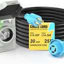 CircleCord 4 Prong 25 Feet 30 Amp Generator Extension Cord and Inlet Box with Locking Connector, Heavy Duty NEMA L14-30P/L14-30R, 125/250V 7500W 10 Gauge SJTW Generator to House Power Cord
