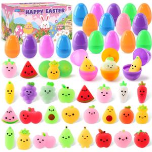 24 Pcs Easter Eggs Filled with Squishy Toys, Easter Basket Stuffers for Toddlers, Sensory Squeeze Toy for Easter Party Favors,Easter Gifts for Kids,Prefilled Easter Eggs,Easter Decorations