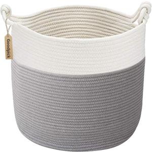 Goodpick Cotton Rope Storage Basket,Baby Laundry Baskets for Clothes, Toy Storage Blanket Basket With Handles for Living Room, Small Woven Baskets for Organizing Home Décor, Grey 3 pack