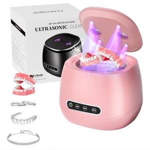 Rechargeable Ultrasonic Retainer Cleaner Machine, 45kHz Portable Cleaner for Dentures, Retainers, Aligners, Night Guards, Braces & Jewelry, 3 Modes, 200ML Capacity, Pink