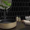 SUNWINGS 10-Sheet Long Hexagon Peel and Stick Backsplash, 12" x 11.22" Picket Black Stone Composite Self-Adhesive Wall Mosaic Tile for Kitchen Bathroom