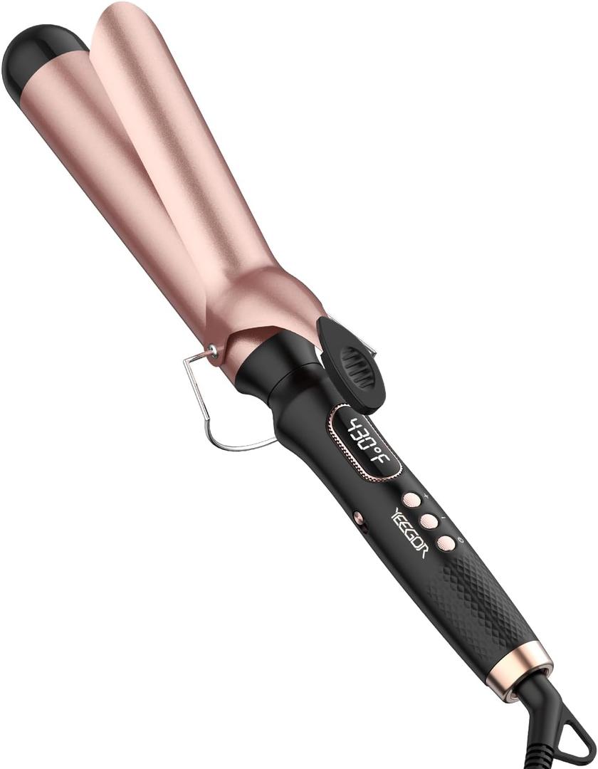 YEEGOR 1 1/2 inch Curling Iron,Extra Long Barrel Culing Wannd,100-240V Dual Voltage Hair Curler for Big Wave Curls,12 Temps