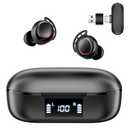 IAMJOY Wireless Gaming Earbuds, 20ms Low Latency, Game Earbuds with Mic, 2.4GHz & Bluetooth, Compact LED Display Wireless Earbuds Compatible with Meta Quest 3/2, PS5/4, Steam Deck, VR, Switch, PC