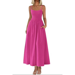 PRETTYGARDEN Women's Smocked Maxi Dresses 2025 Summer Beach Sundress Casual Spaghetti Strap Swing A Line Long Flowy Dress M