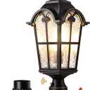 EDISHINE Large Size Dusk to Dawn Outdoor Post Light, 21.9'' H 120V Pole Light Fixture with Pier Mount Base, Waterproof Exterior Lamp Post Lantern Head for Yard, Driveway, Fence, Black, Hardwired