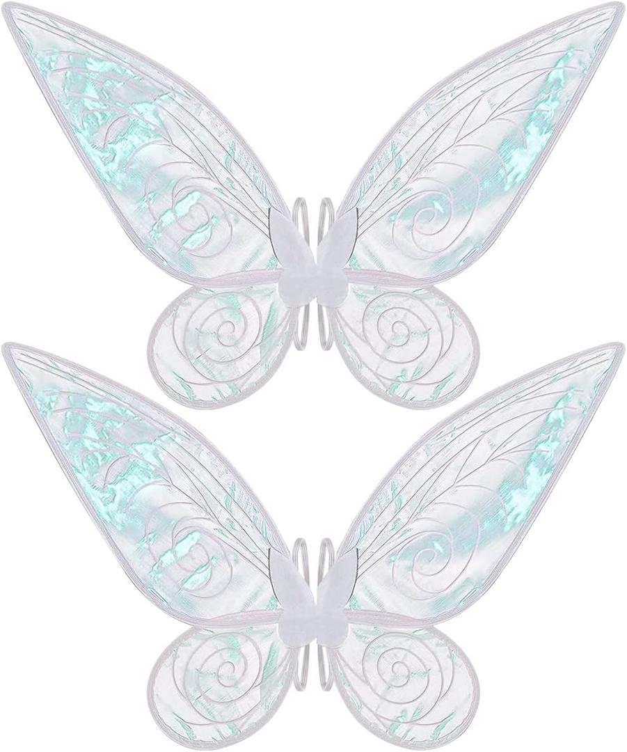 Quescu 2Pcs Fairy Wings for Adults,Butterfly Wings for Girls Women,Halloween Costume Sparkle Angel Wings Dress Up Party Favor (White+White) 