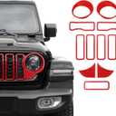 Front Grille Grill Insert+Headlight Turn Light Cover Trim Compatible with 2024-2026+ Jeep Wrangler JL JLU & Gladiator JT Exterior Accessories,Not Fit for JL Sport & Sports (Red)