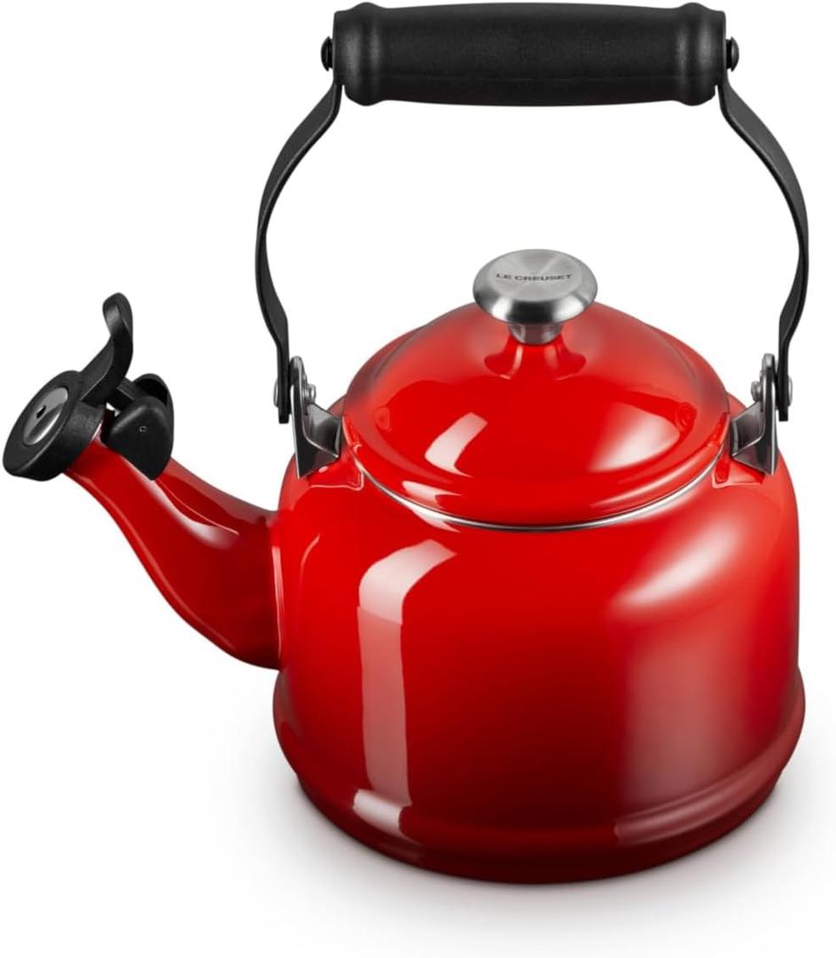 Le Creuset Enamel On Steel Demi Tea Kettle with Metal Finishes, 1.25 qt., Cerise (1.3 Quarts)
