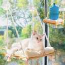 Cat Window Perch with Industrial-Grade Suction Cups - Solid Pine Wood Hammock Bed, Soft Cushion - 42 lb Capacity for Cats Inside (Medium, Beige)