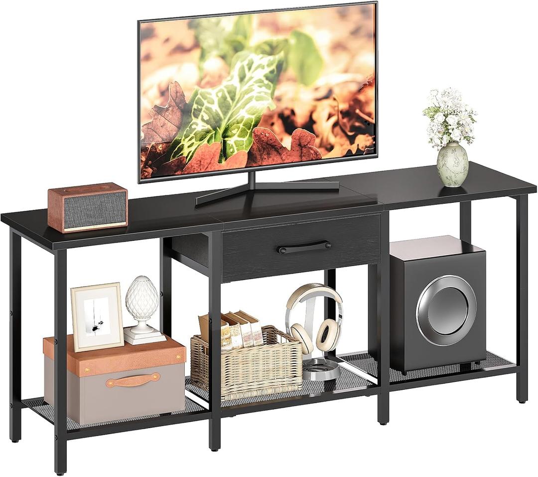 HOOBRO TV Stand for TVs up to 55 Inch, Entertainment Center with Fabric Drawer & Open Shelves, Industrial TV Media Console Table with Storage, for Living Room, Bedroom, Black BB125DS01, 11.8"D x 47.2"W x 19.8"H